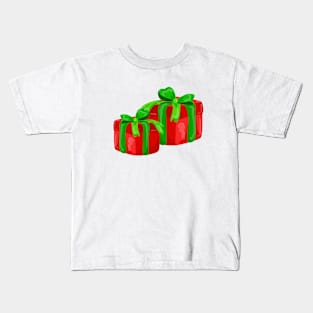 A red gift with a  green ribbon and a bow Kids T-Shirt